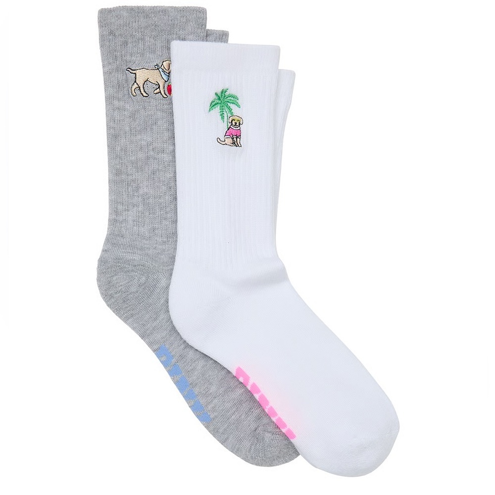Victoria's Secret PINK Pack of 2 Crew Socks Palm Tree Dogs NWT